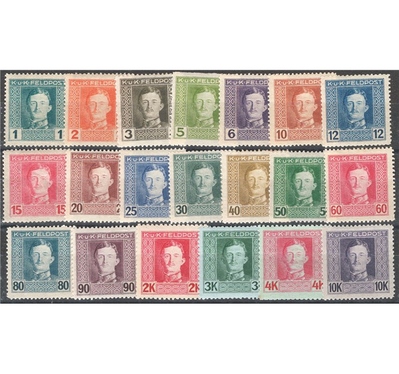 Austria - Ungheria - 1917 - Effigie di Carlo I, la serie n° 49/68. Cat. € 50 (*)