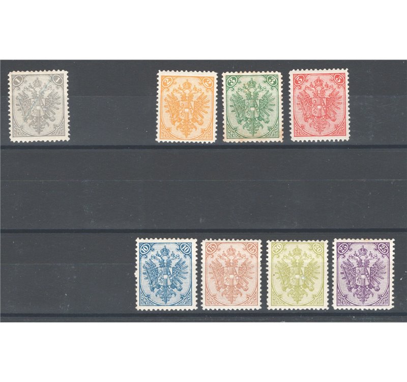 Austria - Occup. Austriache - Bosnia Herzegovina - 1879/94 - Stemma con cifre in alto dent. 12½ (1892), serie n° 1/8. Cert.: Bio
