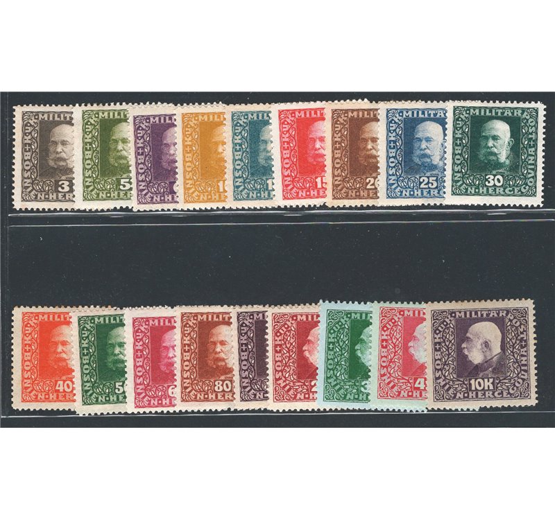 Austria - Occup. Austriache - Bosnia Herzegovina - 1916 - Francesco Giuseppe I, serie n° 97/114. Cat. € 80 (*)