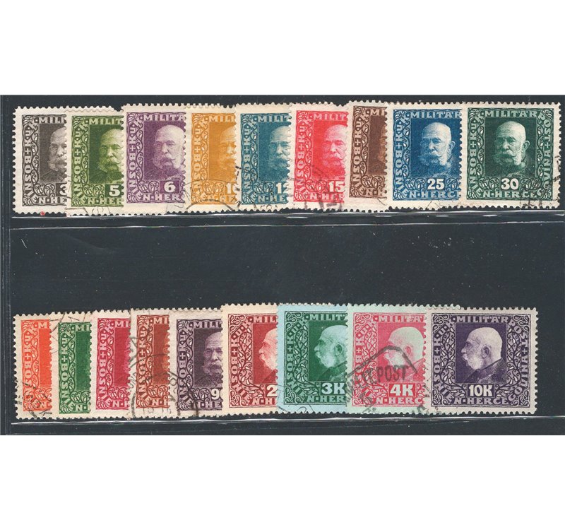 Austria - Occup. Austriache - Bosnia Herzegovina - 1916 - Francesco Giuseppe I, serie n° 97/114. Cat. € 135 (U)