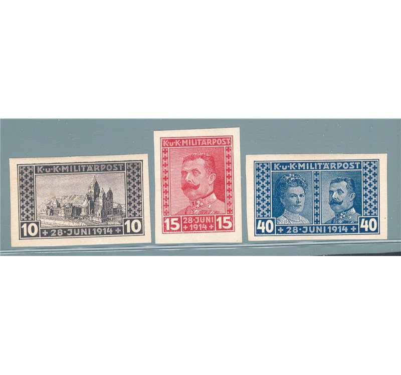 Austria - Occup. Austriache - Bosnia Herzegovina - 1917 - 3° Anniv. dell'Arciduca Francesco Ferdinando, serie n° 117/19 non dent