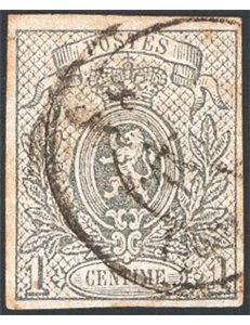 Belgio - 1866 - Stemma 1 c. grigio, n° 22. Cat. € 215 (U)