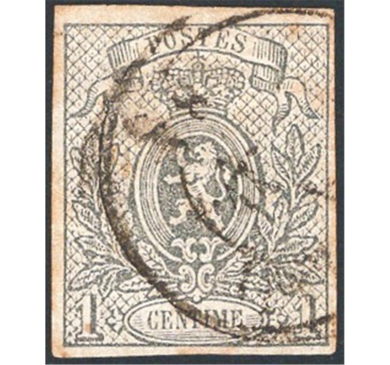 Belgio - 1866 - Stemma 1 c. grigio, n° 22. Cat. € 215 (U)