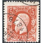 Belgio - 1870 - Re Leopoldo II 5 fr. bruno rosso, n° 37. Cert.: Apicella. Cat. € 2.150 (U)