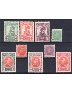 Belgio - 1914/15 - Pro Croce Rossa, serie n° 126/34. Cert.: Biondi. Cat. € 600 (**)