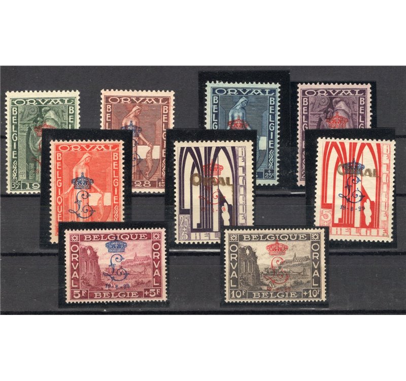 Belgio - 1929 - Abbazia di Orval (I serie) soprast. con "corona e monogramma" in occasione della posa della prima pietra della b