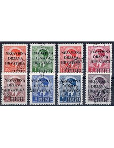 Croazia - 1941 - Francobolli di Jugoslavia Re Pietro soprast. "Nezavisna Drzava Hrvatska", serie n° 1/8. Cat. € 40 (U)