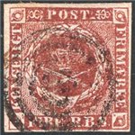 Danimarca - 1851/54 - Stemma 4 f. bruno cioccolato, n° 2. Cat. € 95 (U)