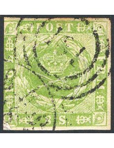 Danimarca - 1854/63 - Stemma 8 s. verde, n° 9. Cat. € 155 (U)