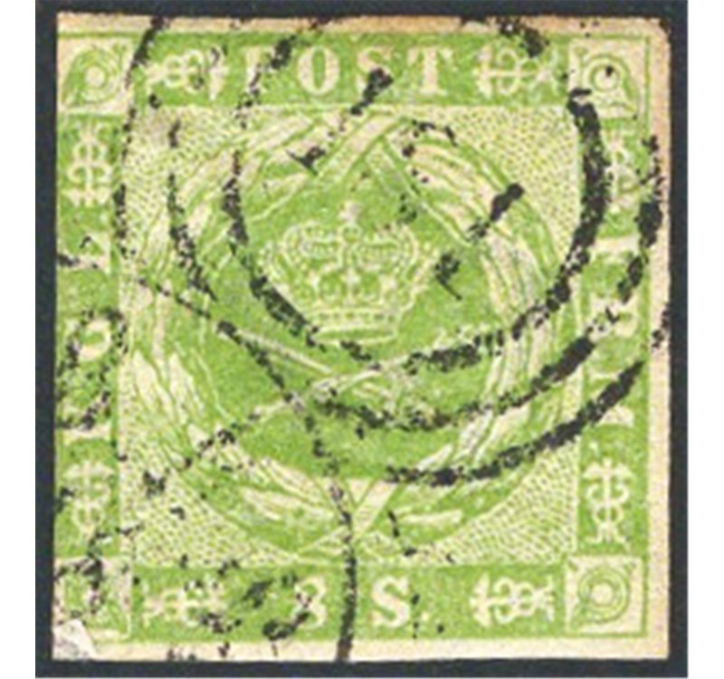 Danimarca - 1854/63 - Stemma 8 s. verde, n° 9. Cat. € 155 (U)