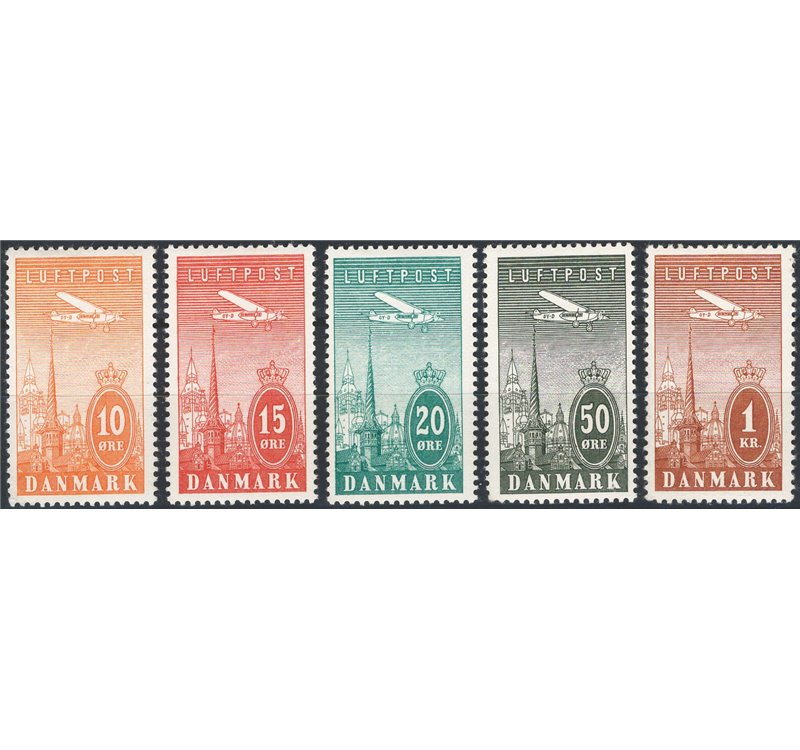 Danimarca - 1925/30 - P.A. Aereo su Cophenaghen, serie n° 6/10. Cat. € 35 (*)