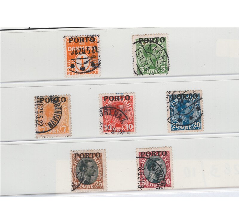 Danimarca - 1921 - Segnatasse soprast. “PORTO”, serie n° 1/7. Cat. € 42 (U)