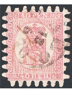 Finlandia - 1866/70 - Stemma 40 p. rosa su lilla chiaro con perforazione del III tipo, n° 9. Cat. € 140 (U)