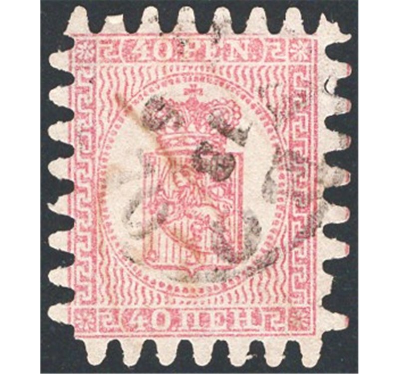 Finlandia - 1866/70 - Stemma 40 p. rosa su lilla chiaro con perforazione del III tipo, n° 9. Cat. € 140 (U)