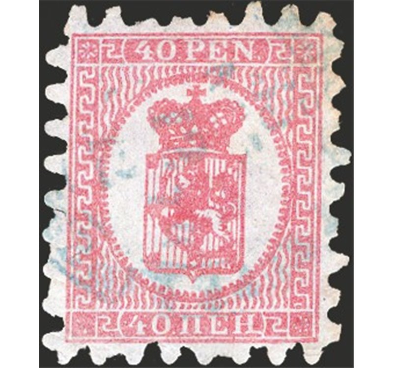 Finlandia - 1866/70 - Stemma 40 p. rosa su lilla chiaro con perforazione del 1° tipo, n° 9a. Cert.: IC. Cat. € 300 (U)