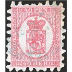 Finlandia - 1866/70 - Stemma 40 p. rosa su lilla chiaro con perforazione del 1° tipo, n° 9a. Cert.: IC. Cat. € 300 (U)