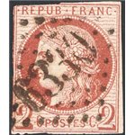 Francia - 1870 - “Siege de Paris” 2 c. cioccolato, un margine corto ed uno a filo, n° 40A. Cat. € 1.500 (U)
