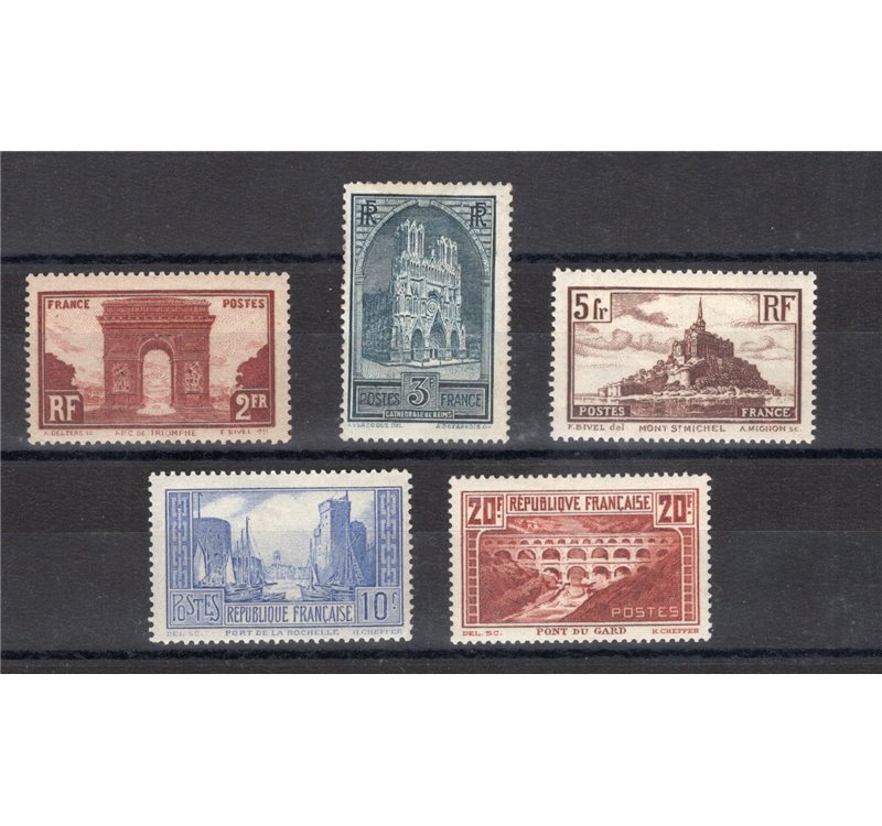 Francia - 1929/30 - Monumenti e vedute, serie n° 258/62. Cat. € 1.000 (**)