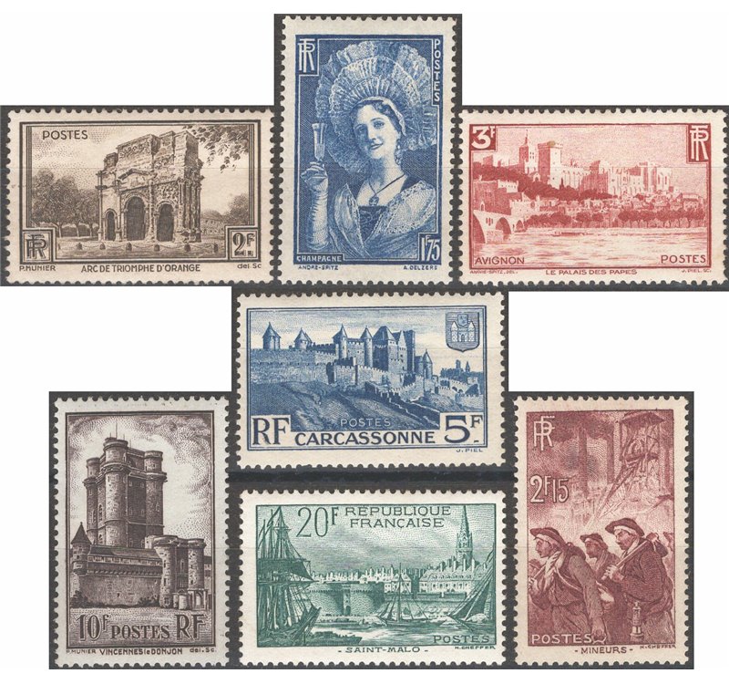 Francia - 1938 - Soggetti diversi, serie n° 388/94. Cat. € 165 (**)