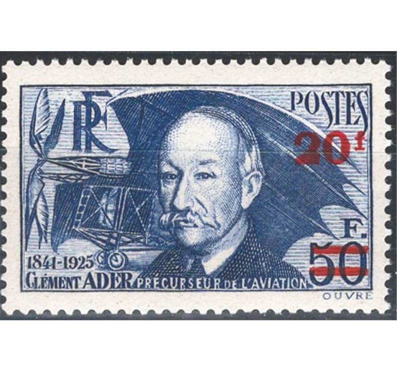 Francia - 1941 - Clement Ader 20 fr. su 50 fr., n° 493. Cat. € 90 (**)