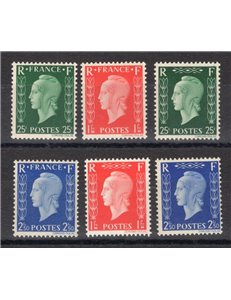 Francia - 1945 - Marianne de Dulac non emessa, serie n° 701A/F. Cert.: IC. Cat. € 960 (**)