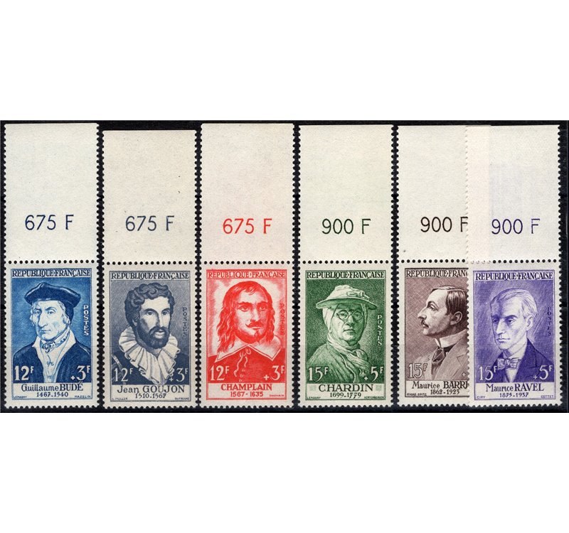 Francia - 1956 - Illustri, serie n° 1066/71. Cat. € 51 (**)