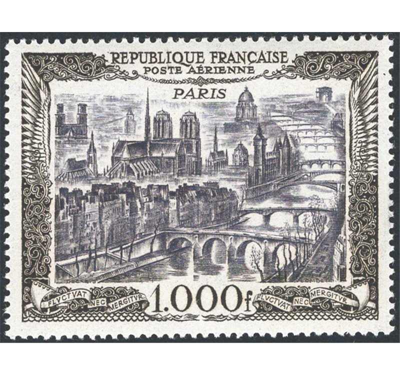 Francia - 1950 - P.A. Veduta di Parigi 1.000 fr. grigio e nero, n° 29. Cat. € 165 (**)
