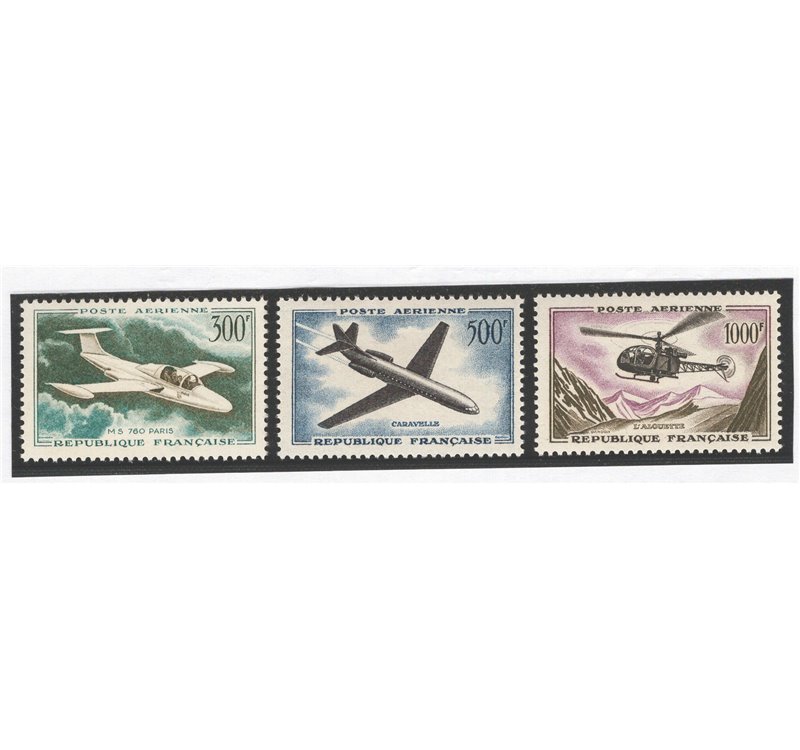 Francia - 1967/69 - P.A. Aerei ed elicottero, serie n° 35/37. Cat. € 110 (**)