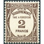 Francia - 1931 - Segnatasse cifra in ovale 2 fr. seppia, n° 62. Cert.: Biondi. Cat. € 335 (**)