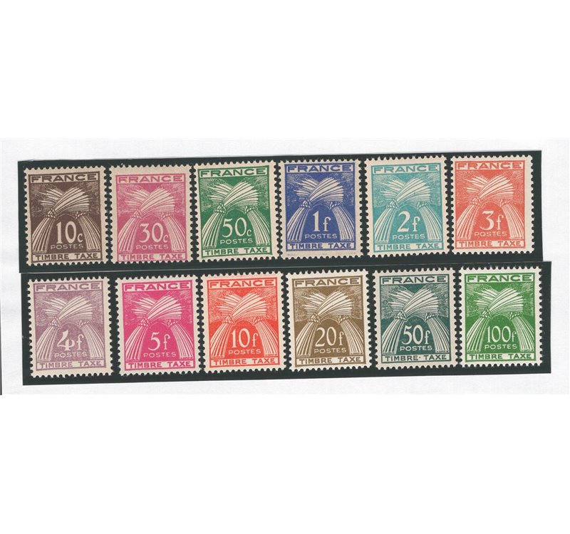 Francia - 1946/55 - Segnatasse con iscrizioni “FRANCE TIMBRE TAXE”, serie n° 78/89. Cat. € 140 (**)