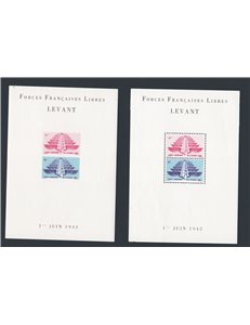 Francia - Levante Francese - Forze Francesi Libere - 1942 - BF Ali stilizzate, i due foglietti dent. e non, n° 1A/1B. Cat. € 78 