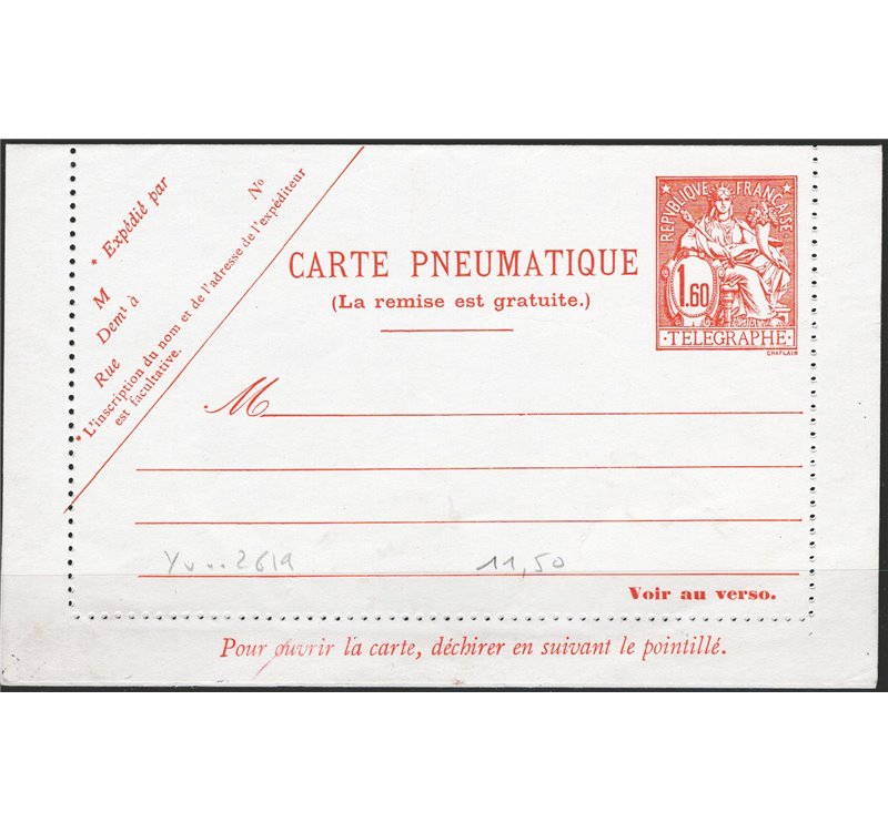 Francia - 1965 - Interi postali “carte pneumatique” 1,60 fr. vermiglio, n° 2618.