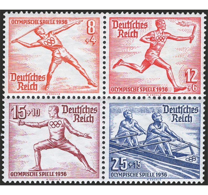 Germania Reich - 1936 - Olimpiadi di Berlino in due blocchi di 4 proveniente da foglietto, serie n° 565/72 (**)