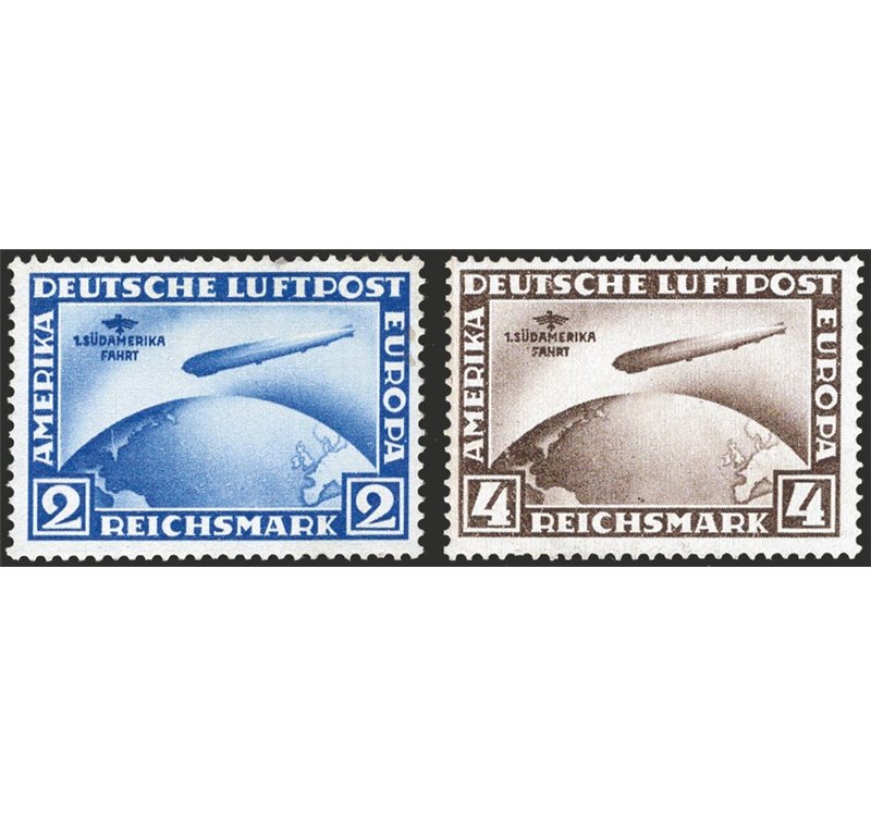 Germania Reich - 1930 - P.A. Zeppelin, serie n° 38/39. Cert.: AD. Cat. € 3.500 (**)