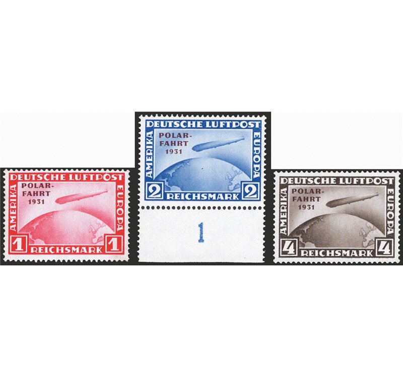 Germania Reich - 1931 - P.A. Zeppelin, serie n° 40/42. Cert.: AD. Cat. € 4.300 (**)