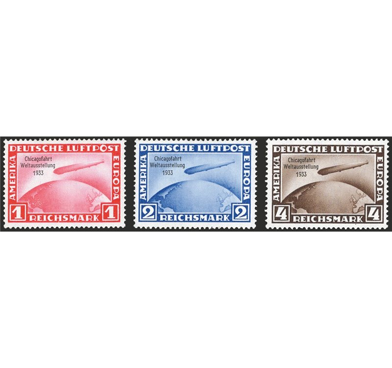 Germania Reich - 1933 - P.A. Zeppelin, serie n° 42A/42C. Cert.: Sottoriva. Cat. € 4.300 (**)