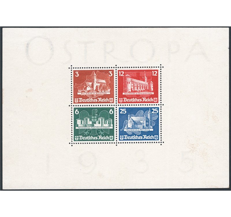 Germania Reich - 1935 - BF Esposizione Filatelica “Ostropa” il foglio senza gomma come da nota del catalogo, n° 3. Cert.: AD. Ca
