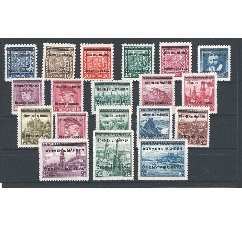 Occup. Tedesche - Boemia e Moravia - 1939 - Francobolli di Cecoslovacchia con soprast. dell'occupazione, serie n° 1/19. Cat. € 1