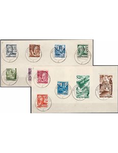 Germania Occup. - Wurttemberg - Zona Francese - 1947 - 2 Ampi frammenti affrancati con serie Illustri, n° 1/13 (U/Fr).