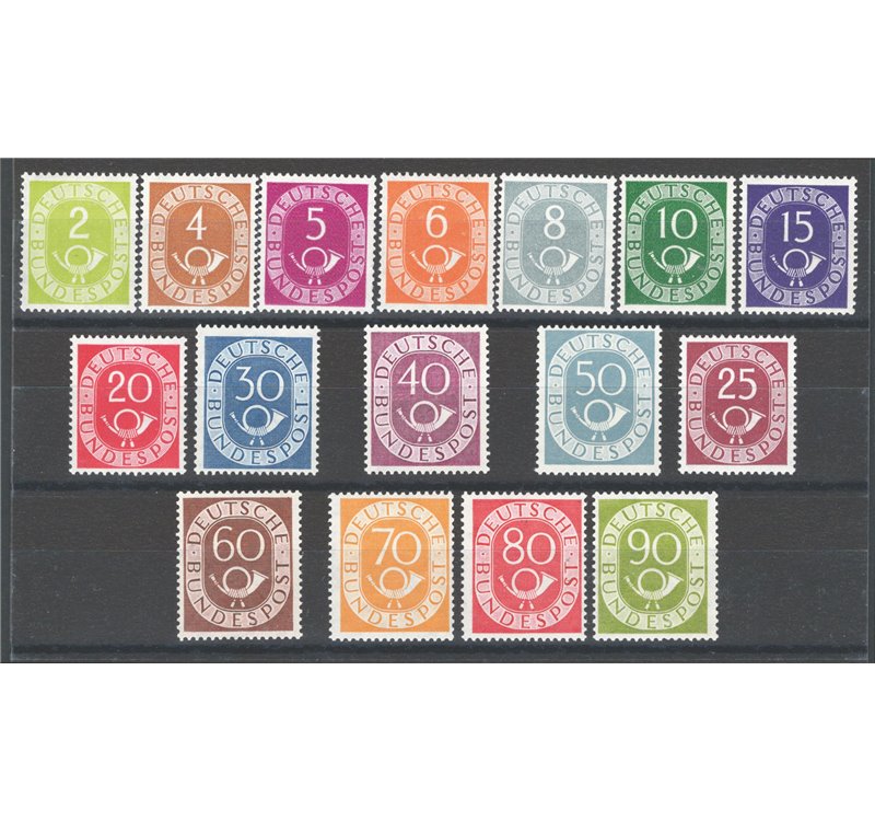Germania Occidentale - 1951/52 - Corno di posta, serie n° 9/24. Cert.: IC. Cat. € 2.500 (**)