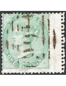 Gran Bretagna - 1855/57 - Vittoria 1 sh. verde con margine destro più ampio (wing margin), n° 20. Firm.: AD - Chia. Cert.: IC. C