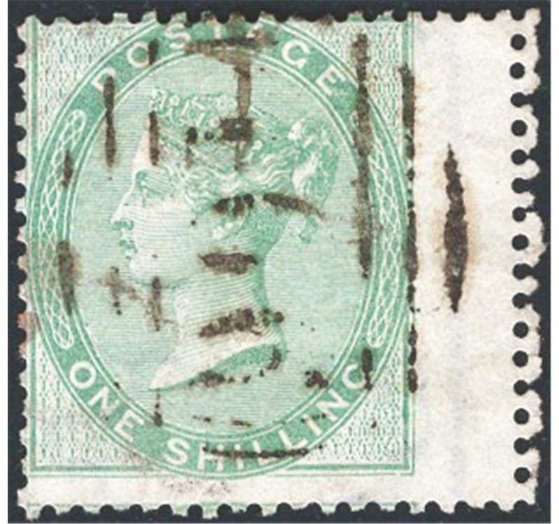 Gran Bretagna - 1855/57 - Vittoria 1 sh. verde con margine destro più ampio (wing margin), n° 20. Firm.: AD - Chia. Cert.: IC. C