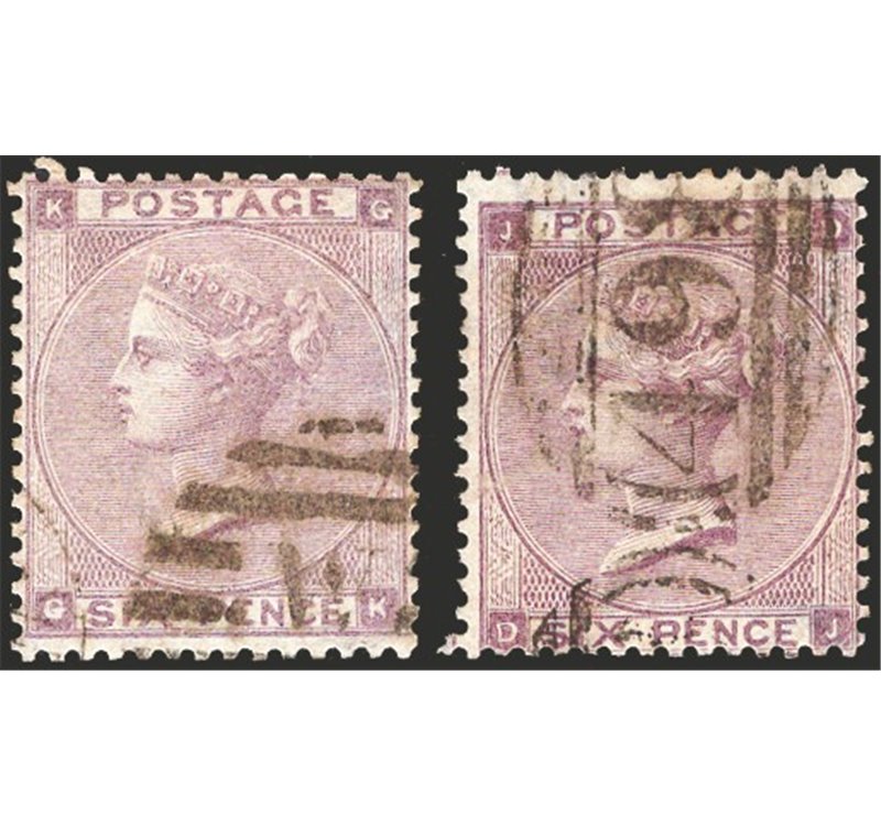 Gran Bretagna - 1862 - Regina Vittoria 6 p. violetto, le due tavole note, n° 22. Cat. € 270 (U)