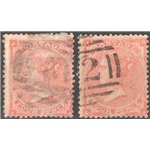Gran Bretagna - 1862 - Regina Vittoria 4 p. arancio filigrana grande giarrettiera le due tavole note (3-4), n° 25. Cat. € 175 (U
