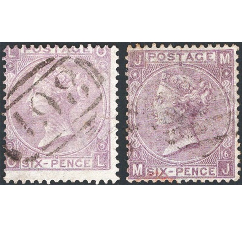 Gran Bretagna - 1865 - Regina Vittoria 6 p. violetto, n° 29, le due tavole note (5-6). Cat. € 230 (U)