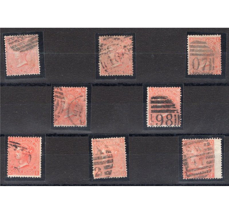 Gran Bretagna - 1865 - Regina Vittoria 4 p. rosso arancio la collezione delle 8 tavole note, n° 32. Cat. € 535 (U)