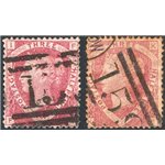 Gran Bretagna - 1870 - Regina Vittoria 1½ p. rosso carminio la serie delle 2 tavole note (1-3), n° 50. Cat. € 140 (U)