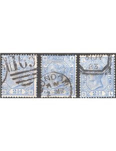 Gran Bretagna - 1881 - Regina Vittoria 2½ azzurro, le tre tavole conosciute, n° 62. Cat. € 105 (U)