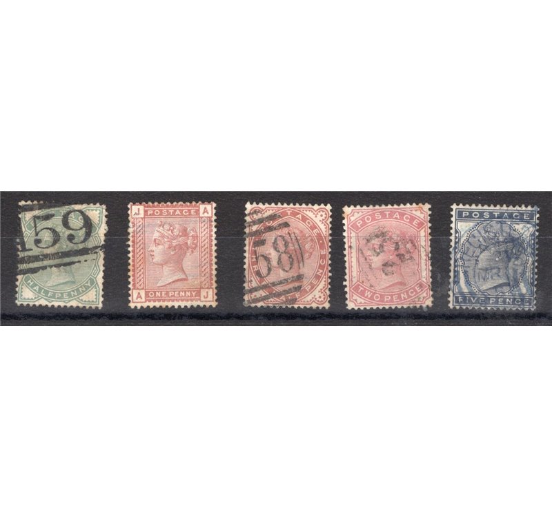 Gran Bretagna - 1880/81 - Regina Vittoria, serie n° 67/71. Cert.: IC. Cat. € 350 (U)