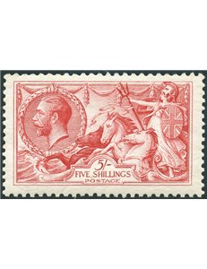 Gran Bretagna - 1913 - Allegorie cavalli marini 5 sh., n° 154. Cert.: Biondi. Cat. € 1.600 (**)